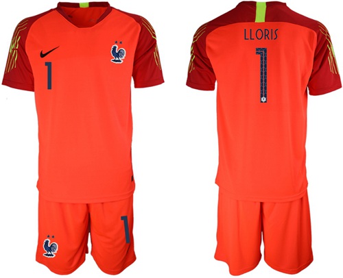 France #1 LLORIS Red Goalkeeper Soccer Country Jersey